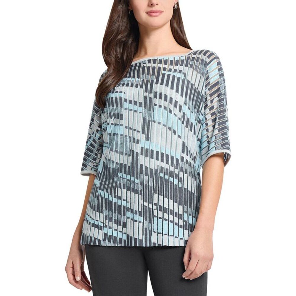 Ming Wang Womens  Sheer Burnout Jacquard Knit Tunic